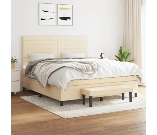 Lova Su Spyruoklėmis Ir Čiužiniu, Kreminė, 180X200 cm Audinys