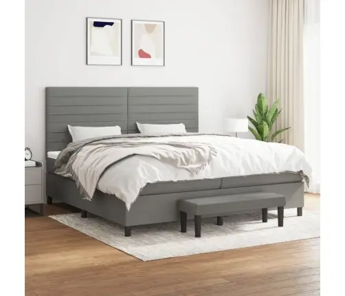 Atsperu Gulta Ar Matraci, Tumši Pelēka Audums, 200X200Cm Vidaxl