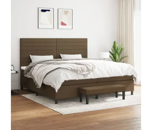 Atsperu Gultas Rāmis Ar Matraci, Tumši Brūna, 200X200Cm, Audums Vidaxl