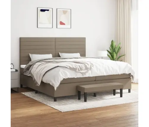 Atsperu Gultas Rāmis Ar Matraci, Pelēkbrūns, 200X200 Cm, Audums Vidaxl