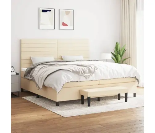 Lova Su Spyruoklėmis Ir Čiužiniu, Kreminė, 200X200 cm Audinys