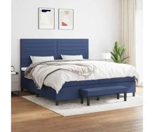 Lova Su Spyruoklėmis Ir Čiužiniu, Mėlyna, 200X200 cm Audinys