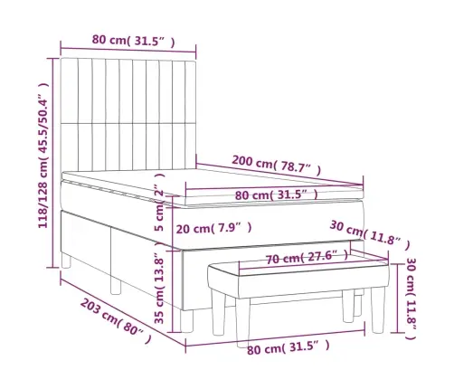 Atsperu Gultas Rāmis Ar Matraci, Melna, 80X200 Cm, Audums Vidaxl
