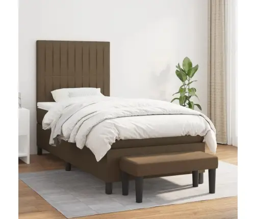 Atsperu Gulta Ar Matraci, Tumši Brūna, 90X190 Cm, Audums Vidaxl