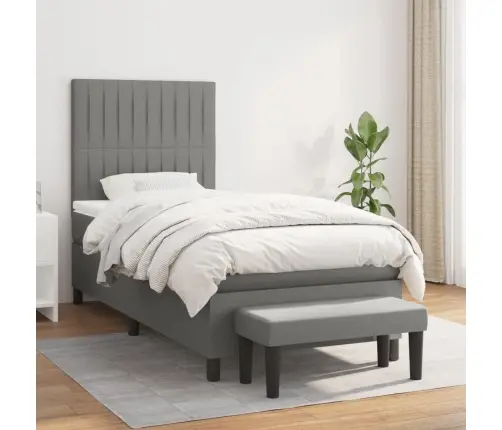 Atsperu Gulta Ar Matraci, Tumši Pelēka, 90X200 Cm, Audums Vidaxl