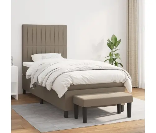 Atsperu Gultas Rāmis Ar Matraci, Pelēkbrūns, 90X200 Cm, Audums Vidaxl