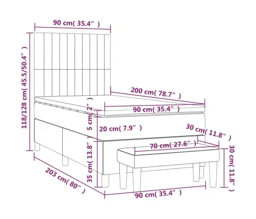 Atsperu Gultas Rāmis Ar Matraci, Zils, 90X200 Cm, Audums Vidaxl