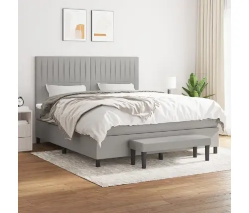 Atsperu Gulta Ar Matraci, Gaiši Pelēka Audums, 180X200 Cm Vidaxl