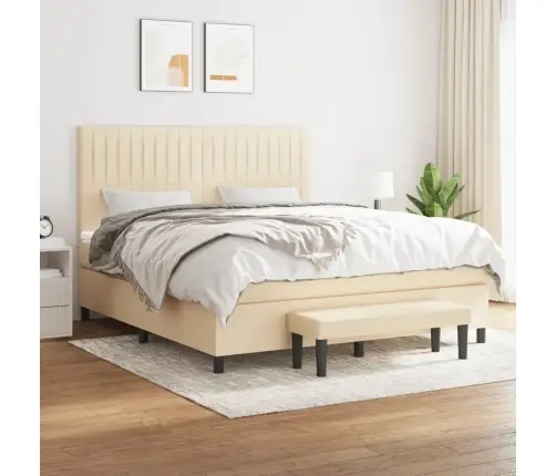 Atsperu Gulta Ar Matraci, Krēmkrāsas, 180X200 Cm, Audums Vidaxl