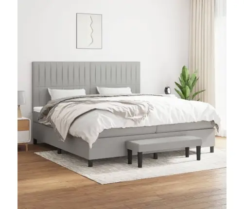 Atsperu Gulta Ar Matraci, Gaiši Pelēka Audums, 200X200Cm Vidaxl