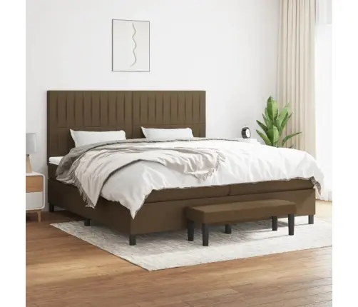 Atsperu Gultas Rāmis Ar Matraci, Tumši Brūna, 200X200Cm, Audums Vidaxl