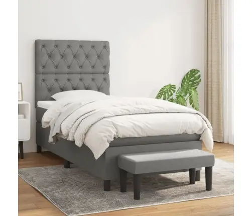 Atsperu Gultas Rāmis Ar Matraci, Tumši Pelēka, 80X200Cm, Audums Vidaxl