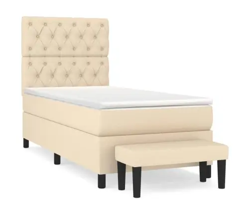 Atsperu Gultas Rāmis Ar Matraci, Krēmkrāsas, 80X200 Cm, Audums Vidaxl