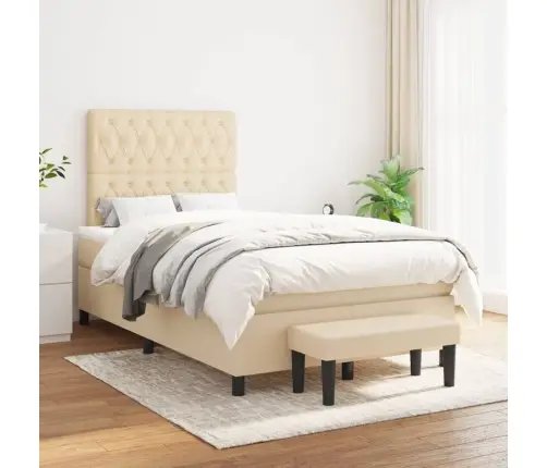 Lova Su Spyruoklėmis Ir Čiužiniu, Kreminė, 120X200 cm Audinys