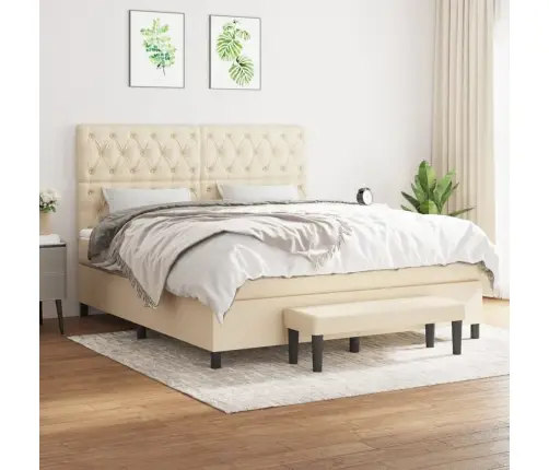 Atsperu Gulta Ar Matraci, Krēmkrāsas, 160X200 Cm, Audums Vidaxl