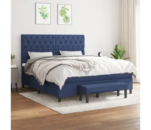 Lova Su Spyruoklėmis Ir Čiužiniu, Mėlyna, 160X200 cm Audinys