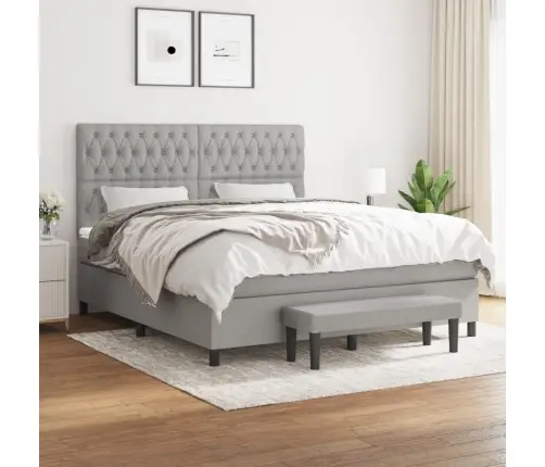 Atsperu Gulta Ar Matraci, Gaiši Pelēka Audums, 180X200 Cm Vidaxl