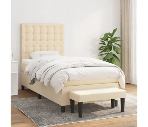 Atsperu Gultas Rāmis Ar Matraci, Krēmkrāsas, 100X200 Cm, Audums Vidaxl