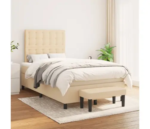 Atsperu Gultas Rāmis Ar Matraci, Krēmkrāsas, 120X200 Cm, Audums Vidaxl