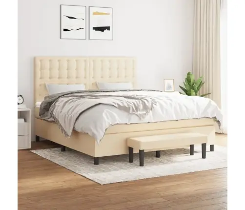 Lova Su Spyruoklėmis Ir Čiužiniu, Kreminė, 160X200 cm Audinys