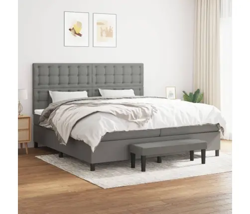 Atsperu Gulta Ar Matraci, Tumši Pelēka Audums, 200X200Cm Vidaxl