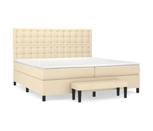 Atsperu Gultas Rāmis Ar Matraci, Krēmkrāsas Audums, 200X200 Cm Vidaxl