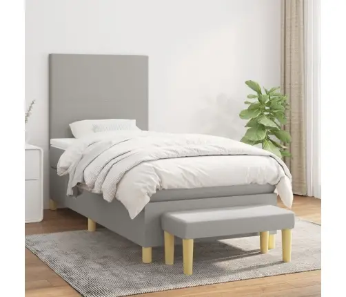 Atsperu Gulta Ar Matraci, Gaiši Pelēka, 90X200 Cm, Audums Vidaxl