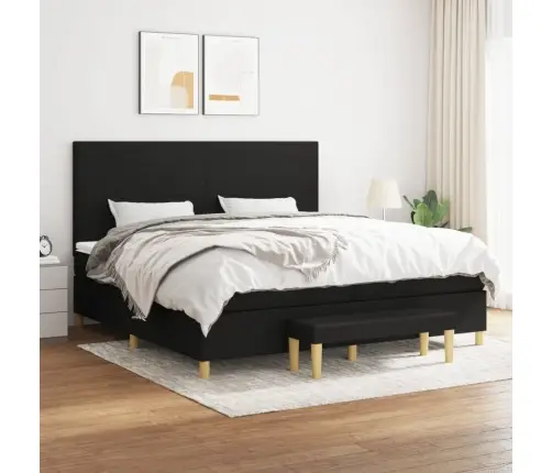 Lova Su Spyruoklėmis Ir Čiužiniu, Juoda, 200X200 cm Audinys