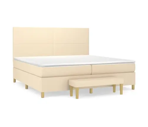 Atsperu Gultas Rāmis Ar Matraci, Krēmkrāsas Audums, 200X200 Cm Vidaxl