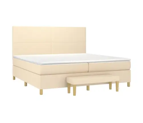 Atsperu Gultas Rāmis Ar Matraci, Krēmkrāsas Audums, 200X200 Cm Vidaxl