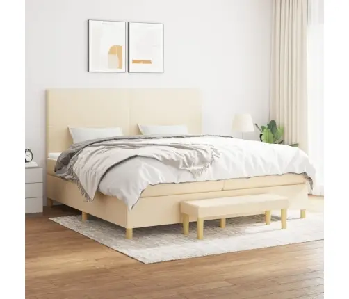Atsperu Gultas Rāmis Ar Matraci, Krēmkrāsas Audums, 200X200 Cm Vidaxl