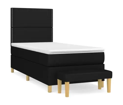 Lova Su Spyruoklėmis Ir Čiužiniu, Juoda, 90X200 cm Audinys