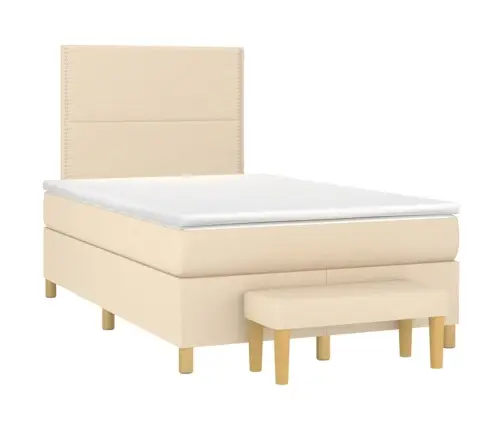 Atsperu Gultas Rāmis Ar Matraci, Krēmkrāsas, 120X200 Cm, Audums Vidaxl