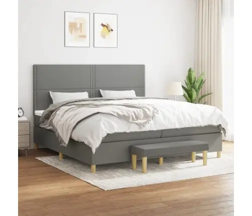 Atsperu Gulta Ar Matraci, Tumši Pelēka Audums, 200X200Cm Vidaxl