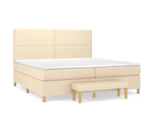 Lova Su Spyruoklėmis Ir Čiužiniu, Kreminė, 200X200 cm Audinys