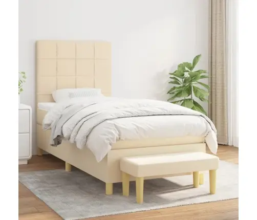 Atsperu Gultas Rāmis Ar Matraci, Krēmkrāsas, 80X200 Cm, Audums Vidaxl