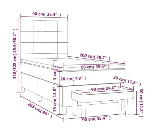 Atsperu Gultas Rāmis Ar Matraci, Krēmkrāsas, 90X200 Cm, Audums Vidaxl