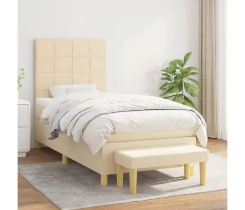 Atsperu Gultas Rāmis Ar Matraci, Krēmkrāsas, 90X200 Cm, Audums Vidaxl