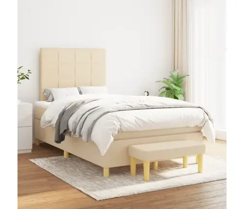 Lova Su Spyruoklėmis Ir Čiužiniu, Kreminė, 120X200 cm Audinys