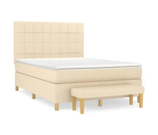 Atsperu Gulta Ar Matraci, Krēmkrāsas Audums, 140X190 Cm Vidaxl