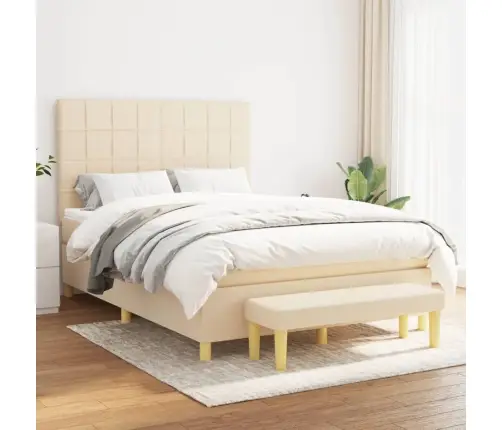 Atsperu Gulta Ar Matraci, Krēmkrāsas, 140X200 Cm, Audums Vidaxl