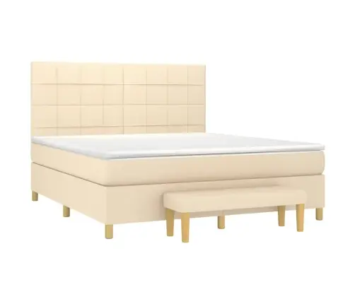 Lova Su Spyruoklėmis Ir Čiužiniu, Kreminė, 160X200 cm Audinys