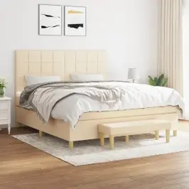 Lova Su Spyruoklėmis Ir Čiužiniu, Kreminė, 160X200 cm Audinys