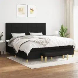 Lova Su Spyruoklėmis Ir Čiužiniu, Juoda, 200X200 cm Audinys