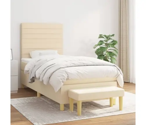 Atsperu Gulta Ar Matraci, Krēmkrāsas, 90X190 Cm, Audums Vidaxl