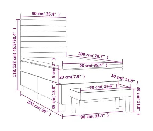 Atsperu Gultas Rāmis Ar Matraci, Tumši Brūna, 90X200 Cm, Audums Vidaxl
