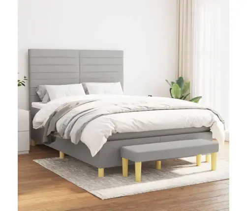 Atsperu Gultas Rāmis Ar Matraci, Gaiši Pelēka Audums, 140X200Cm Vidaxl