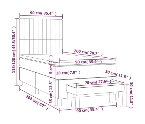 Atsperu Gultas Rāmis Ar Matraci, Krēmkrāsas, 90X200 Cm, Audums Vidaxl