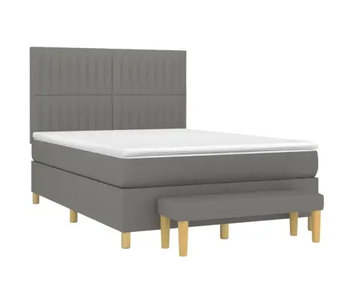 Atsperu Gulta Ar Matraci, Tumši Pelēka, 140X200 Cm, Audums Vidaxl