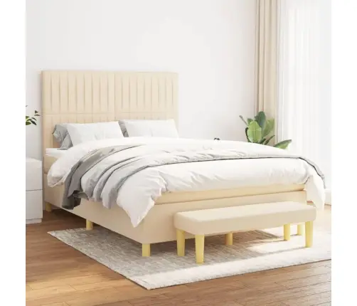 Atsperu Gulta Ar Matraci, Krēmkrāsas, 140X200 Cm, Audums Vidaxl